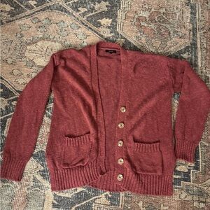 Quince Cotton Knit Sweater with Pockets and Buttons XS Relaxed Fit